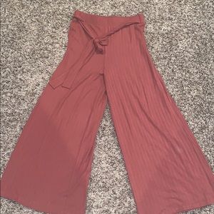 Cropped ribbed front tie plazzo pants